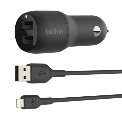 Belkin CCD001bt1MBK Dual USB-A Car Charger 24W + USB-A to Lightning Cable